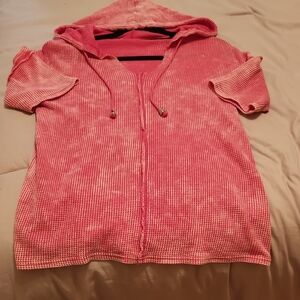 Pink Hooded Short Sleeve Top